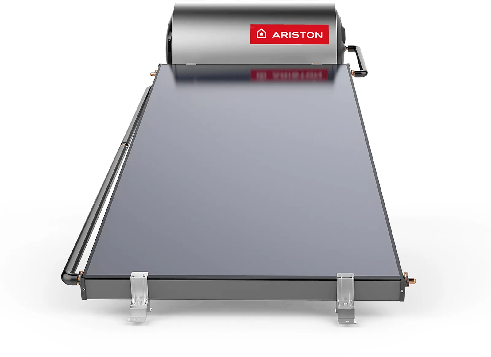 Ariston thermosyphon solar water heater with flat-plate collector and roof-mounted tank